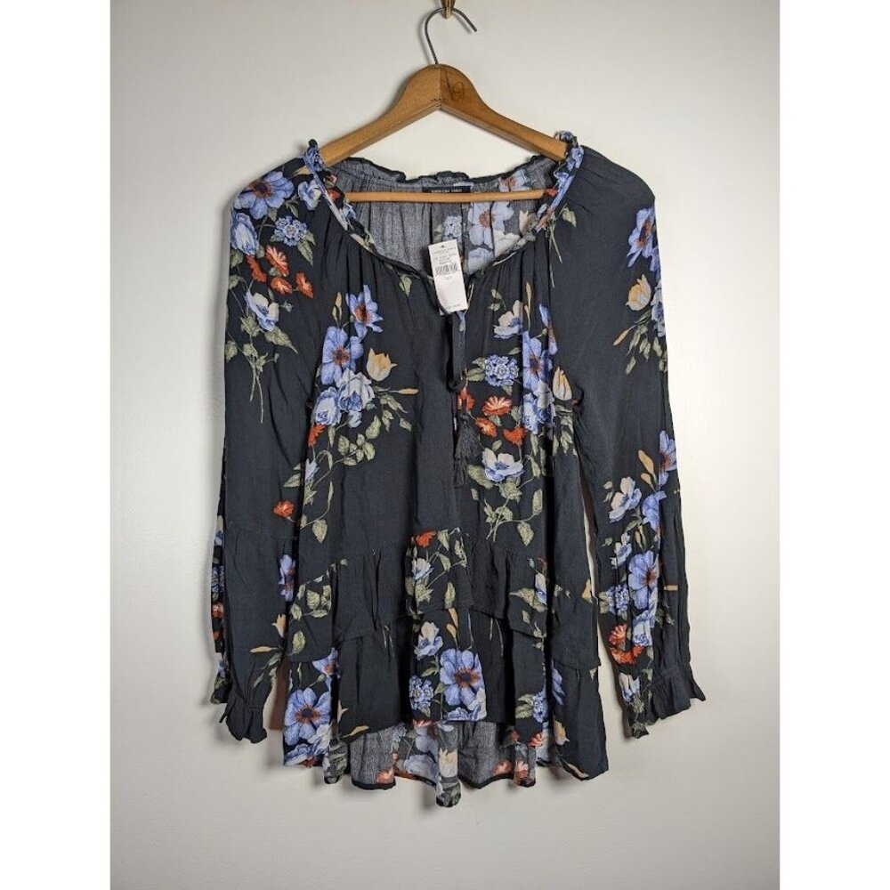 American Eagle Top Women's Size Small Peasant Boho Ruffle Cottagecore Hi Low NEW